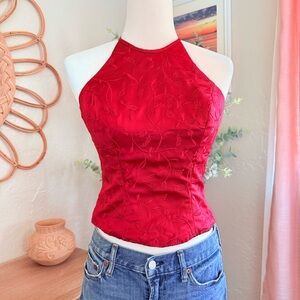 Vintage 90s Corset Embroidered Red Romantic Whimsy Whimsical Top